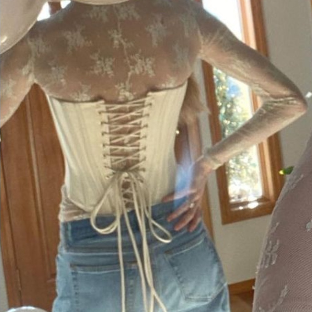 House of CB Ivory silk vintage corset top